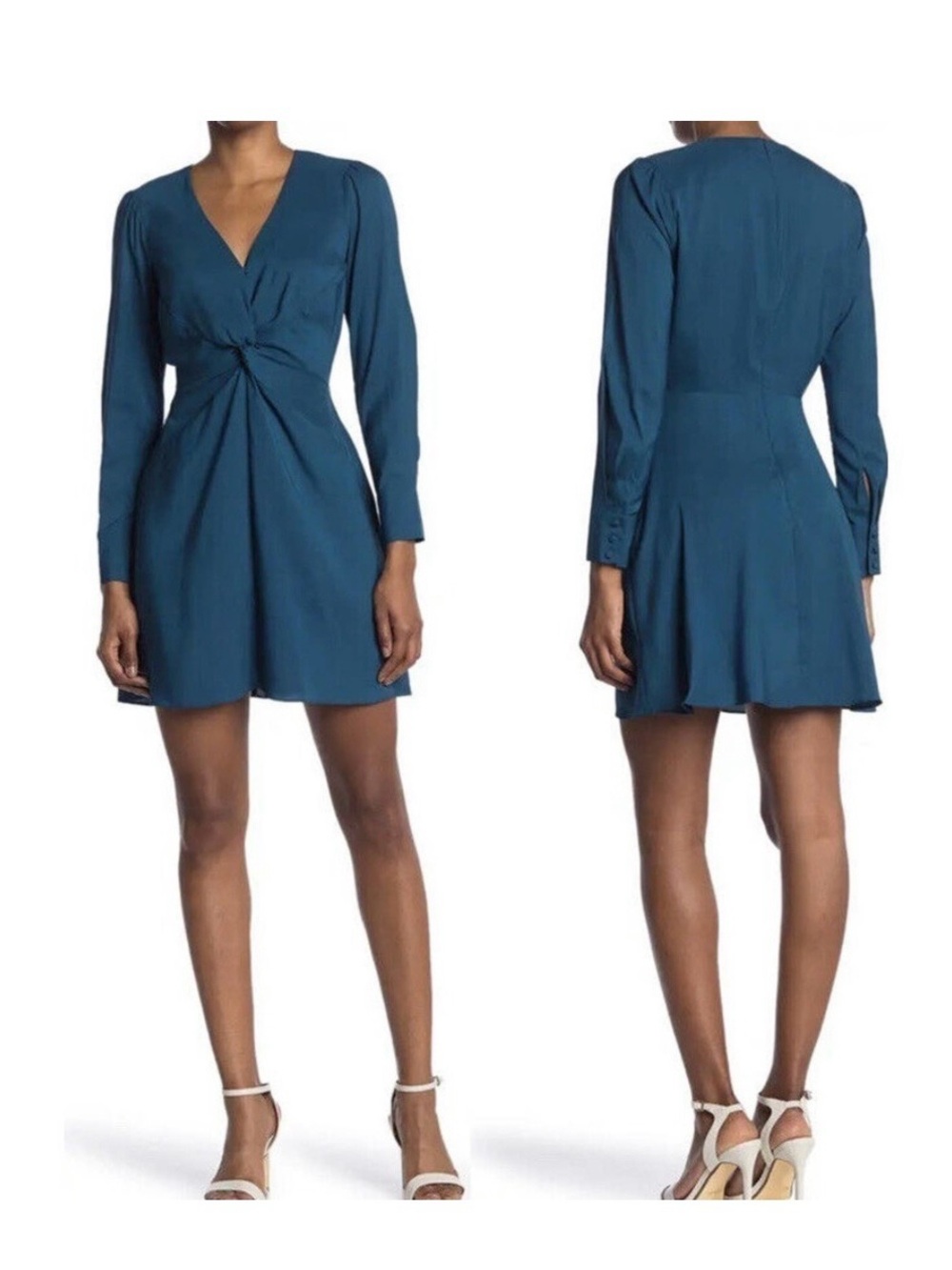 Parker Long Sleeve Knot Front Dress Teal NWT small